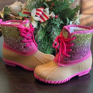 Girls rainbow glitters duck boots